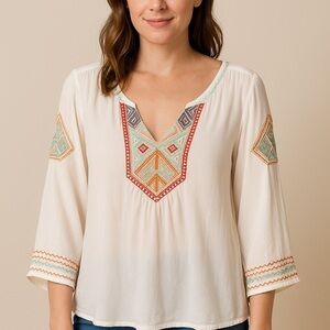 Love Stitch White Blouse with Multicolor Embroidery